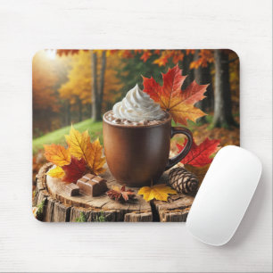 Autumn Hot Chocolate On Tree Stump Mouse Mat