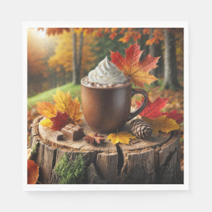 Autumn Hot Chocolate On Tree Stump Napkin