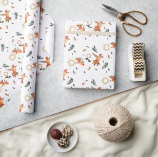 Autumn Hummingbird Botanical Wrapping Paper