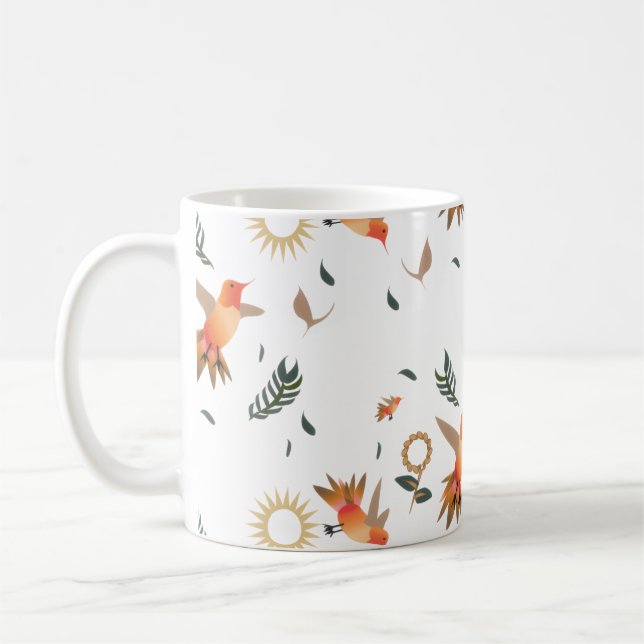 Autumn Hummingbird Floral Pattern Coffee Mug (Left)