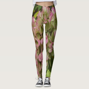 Autumn Hydrangea Bloom with Golden Hosta Leaves Leggings