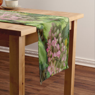 Autumn Hydrangea Bloom with Golden Hosta Leaves Short Table Runner