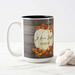 Autumn I Love Fall White Pumpkin Watercolor Rustic Two-Tone Coffee Mug