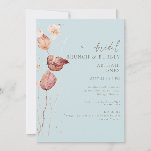 Autumn Icy Blue Bridal Brunch & Bubbly Invitation (Front)