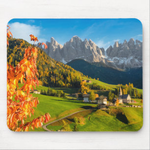 Autumn in a Dolomites landscape with church Mouse Mat