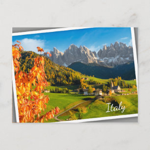 Autumn in a Dolomites landscape with church Postcard