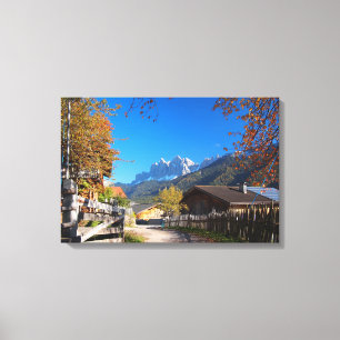Autumn in a village in the Dolomites in Italy Canvas Print
