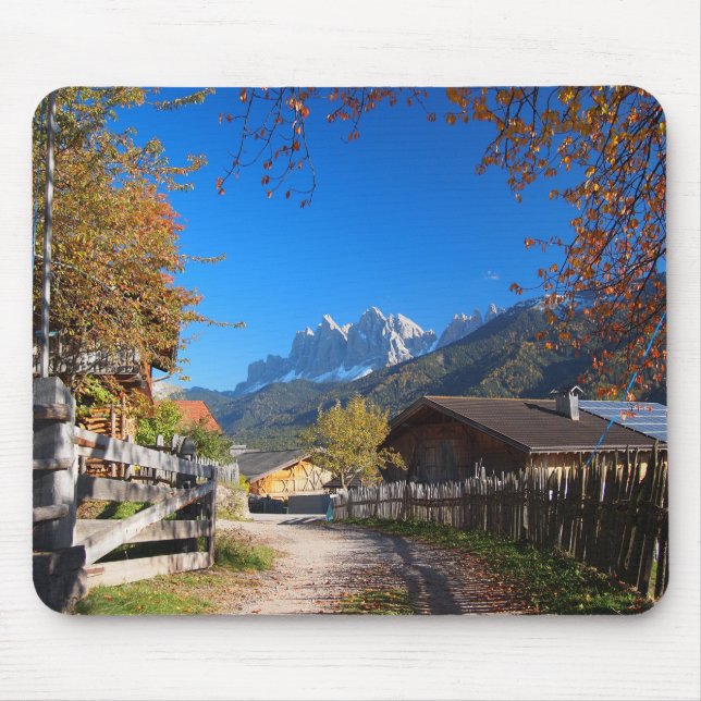 Autumn in a village in the Dolomites in Italy Mouse Mat (Front)