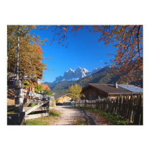 Autumn in a village in the Dolomites in Italy Photo Print