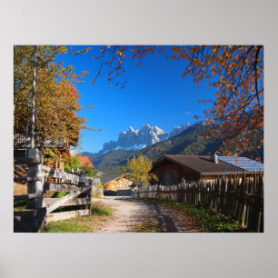 Autumn in a village in the Dolomites in Italy Poster