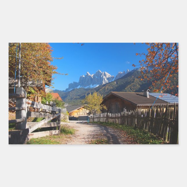 Autumn in a village in the Dolomites in Italy Rectangular Sticker (Front)