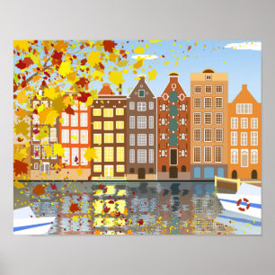Autumn In Amsterdam Colourful Cityscape Poster