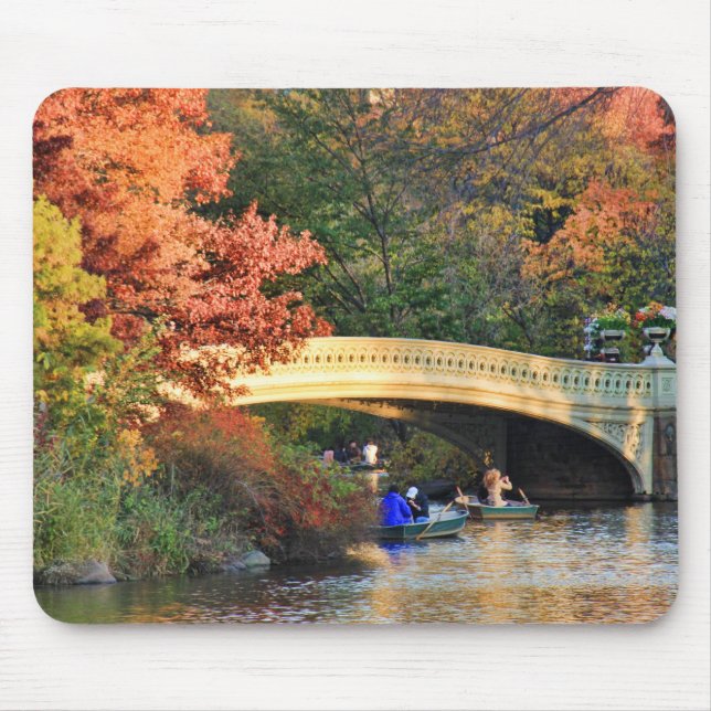 Autumn in Central Park: Boaters by Bow Bridge  #01 Mouse Mat (Front)
