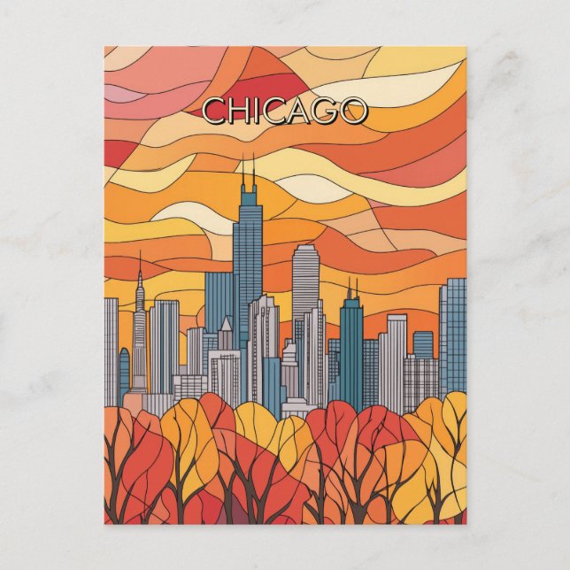 Autumn in Chicago Illinois TRavel Postcard (Front)