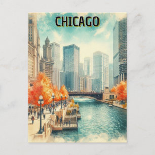 Autumn in Chicago River City Postcard