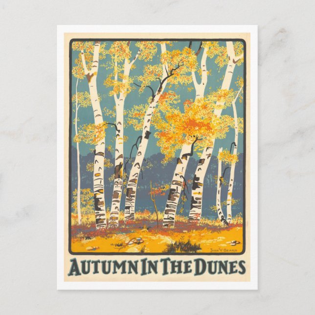 Autumn in Indiana Dunes Vintage Travel Poster Postcard (Front)