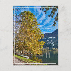 Autumn in Italy with tree and boat by the lake Postcard