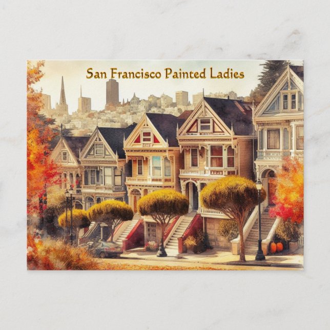Autumn in San Francisco Victorian Homes Postcard (Front)