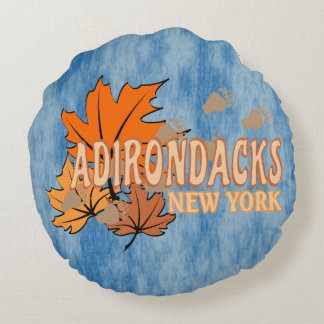 Autumn In The Adirondacks with Fall Leaves Bear Tr Round Cushion