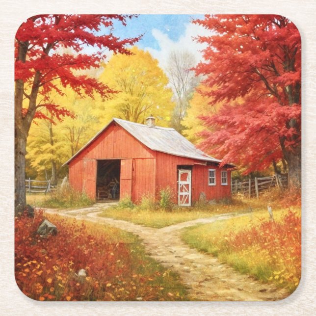 Autumn in the Country Square Paper Coaster (Front)