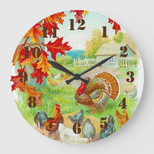 Autumn in the Farm Rustic Country Kitchen Large Clock