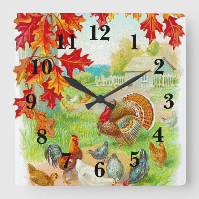 Autumn in the Farm Rustic Country Kitchen Square Wall Clock (Front)