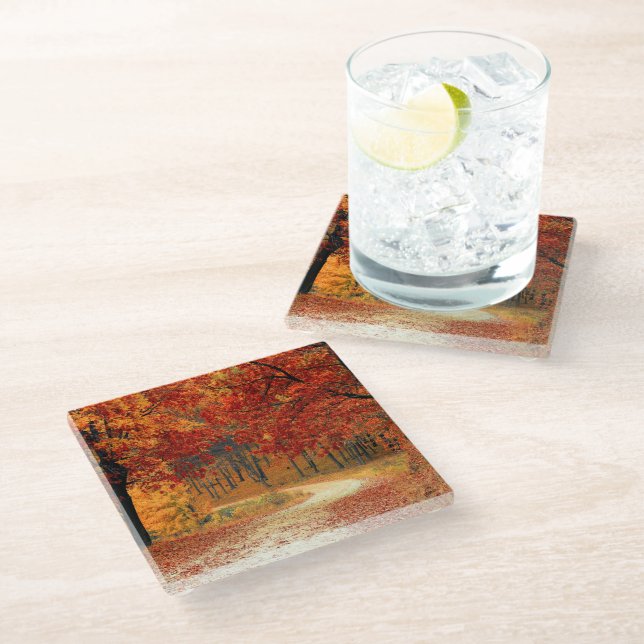autumn in the forest glass coaster (Angled)