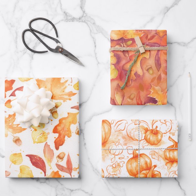 Autumn in Watercolor Wrapping Sheets (Front)