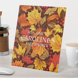 Autumn-inspired baby shower pedestal sign