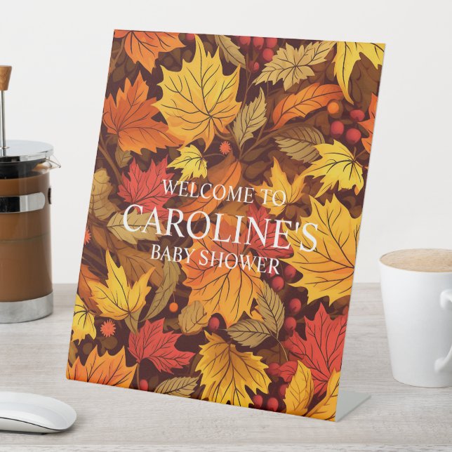 Autumn-inspired baby shower pedestal sign (In SItu)