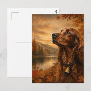 Autumn Irish Setter  – Rustic Hunting Dog Art Postcard