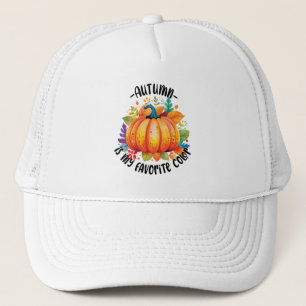 Autumn Is My Favourite Colour – Pumpkin and Leaves Trucker Hat