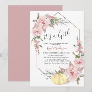 Autumn It's a Girl Pumpkin Baby Shower Invitation