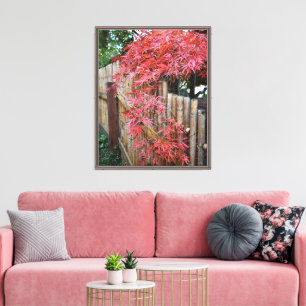 Autumn Japanese Maple Leaves and Bamboo Fence Canvas Print