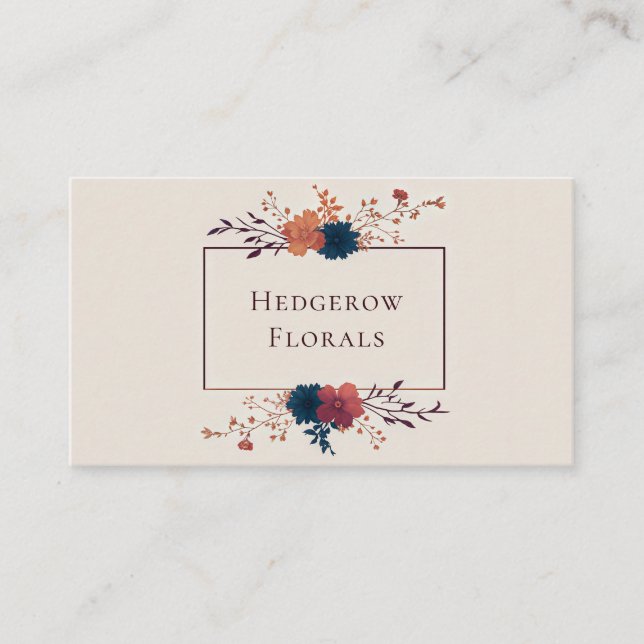 Autumn Jewel Tone Floral and Copper Frame Elegant Business Card (Front)