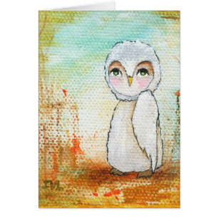 Autumn Joy, White Owl Whimsical Abstract Art