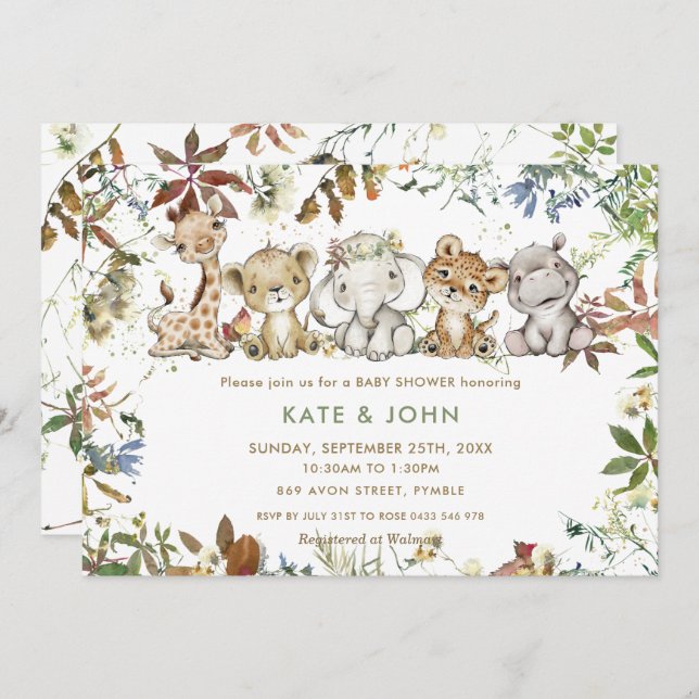 Autumn Jungle Animals Gender Neutral Baby Shower Invitation (Front/Back)