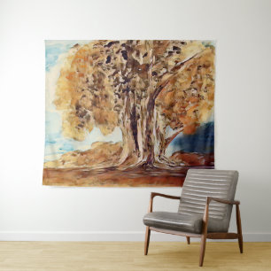 Autumn Jungle Woods Trees Landscape Painting Tapestry