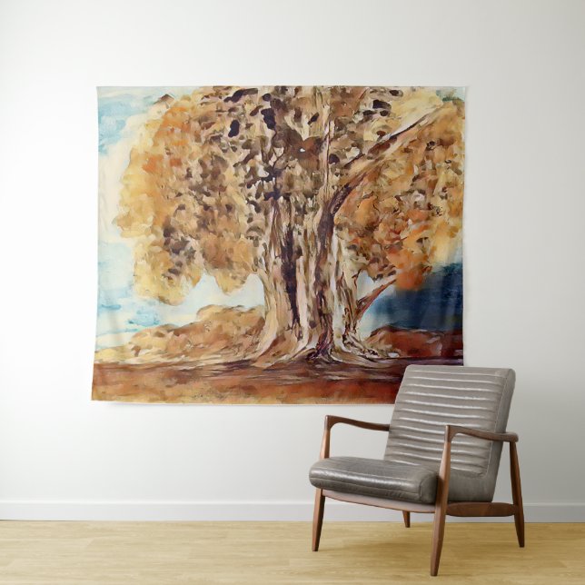 Autumn Jungle Woods Trees Landscape Painting Tapestry (In Situ (Horizontal))