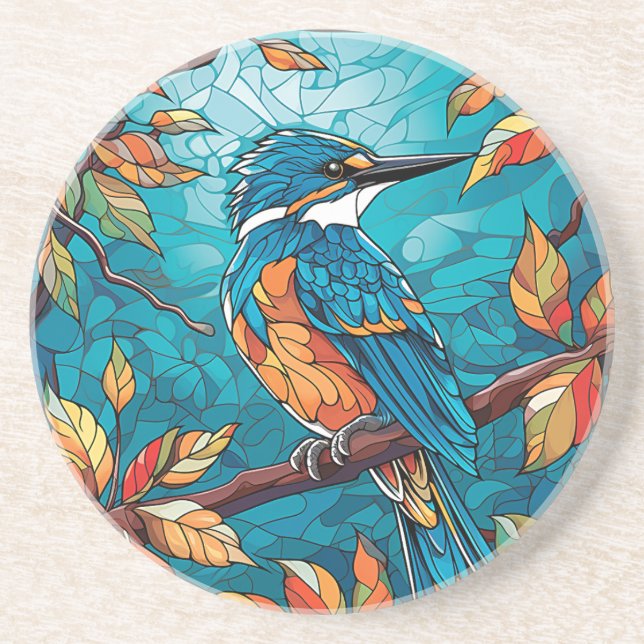 Autumn Kingfisher Sandstone Coaster (Front)
