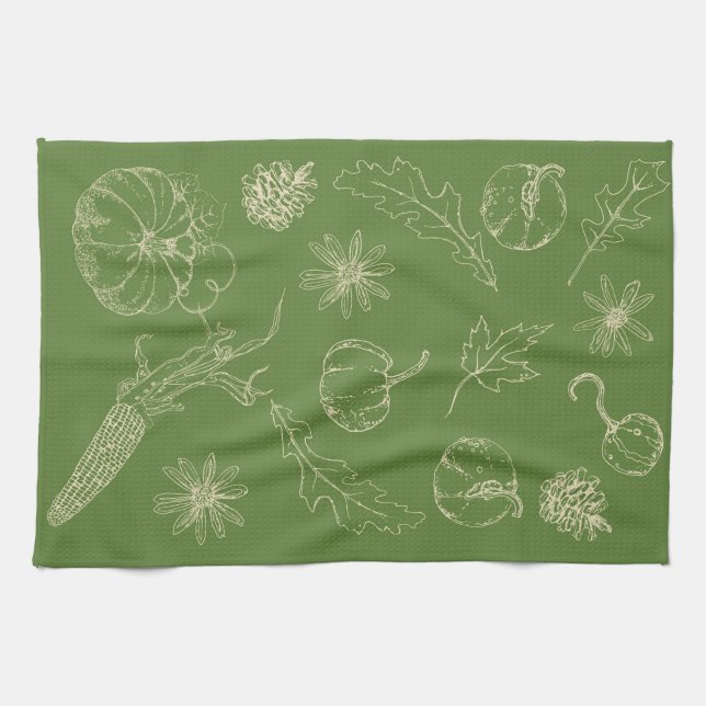 Autumn Kitchen Towel in Green (Horizontal)