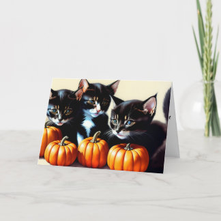Autumn Kittens with Pumpkins Holiday Card