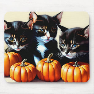 Autumn Kittens with Pumpkins Mouse Mat