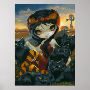 Autumn Kitties ART PRINT Halloween Fairy black cat
