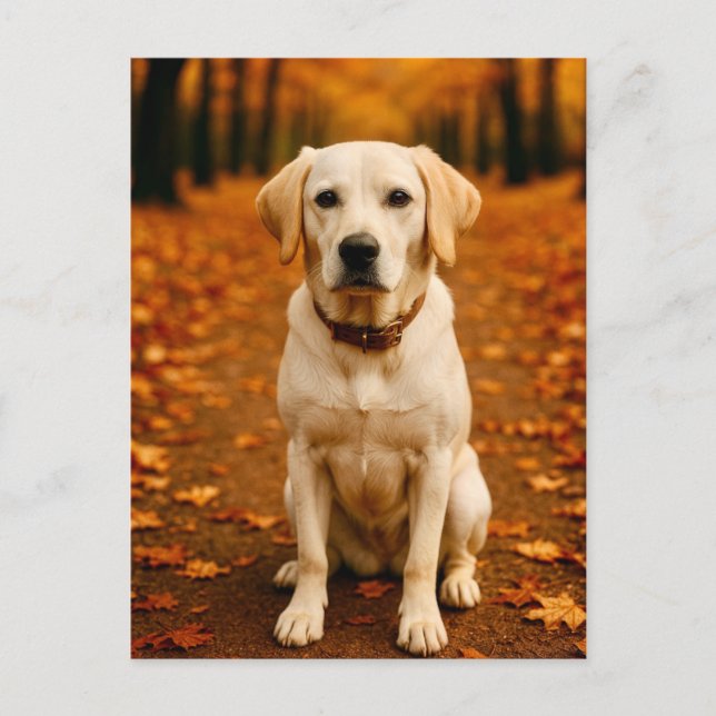 Autumn Labrador Postcard Golden Fall Forest Dog (Front)