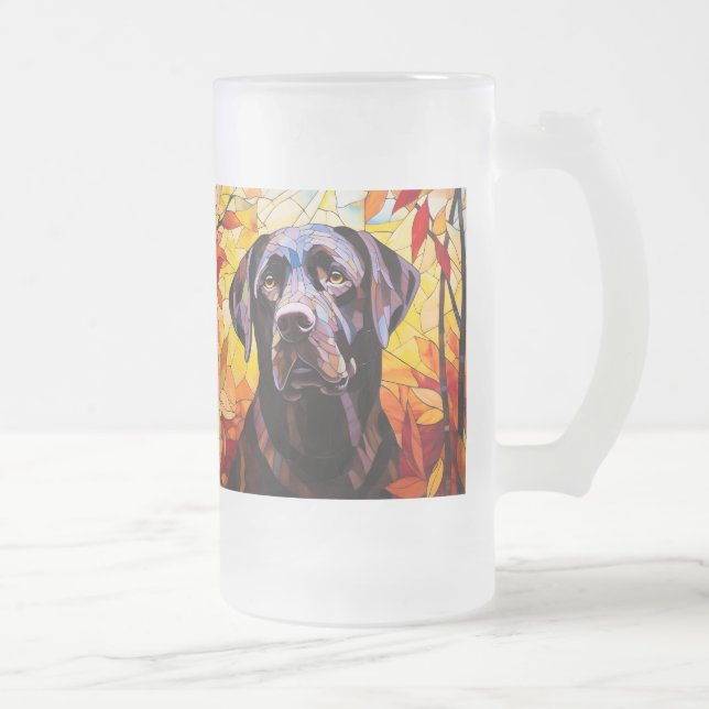 Autumn Labrador Retriever Modern Dog Puppy  Frosted Glass Beer Mug (Right)