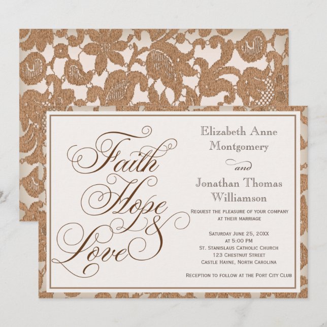 Autumn Lace Faith Hope & Love Wedding Invitation (Front/Back)