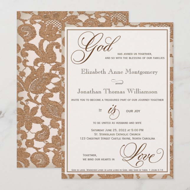 Autumn Lace God is Love Christian Wedding Invitation (Front/Back)