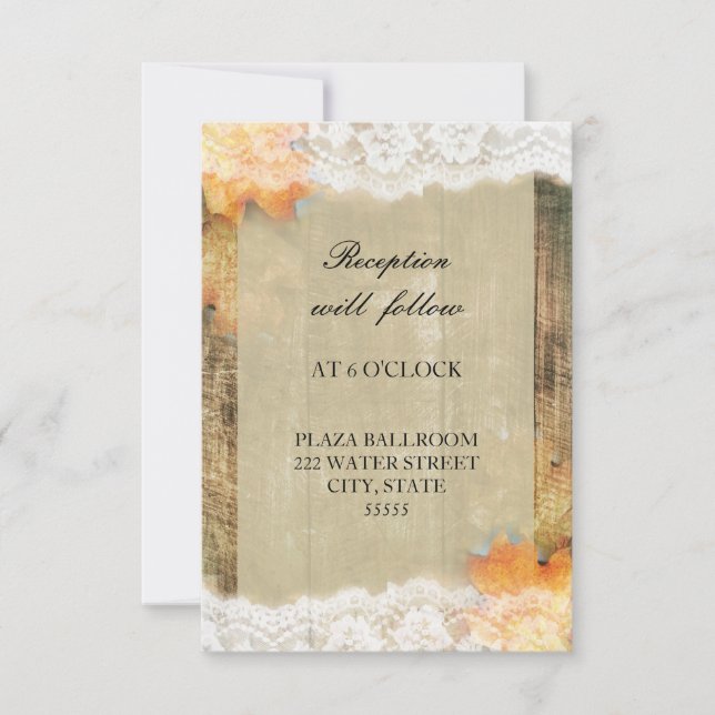 Autumn Lace Rustic Reception Card (Front)