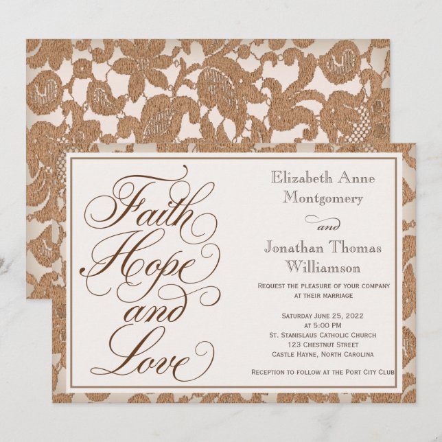Autumn Lace Script Faith Hope & Love Wedding Invitation (Front/Back)